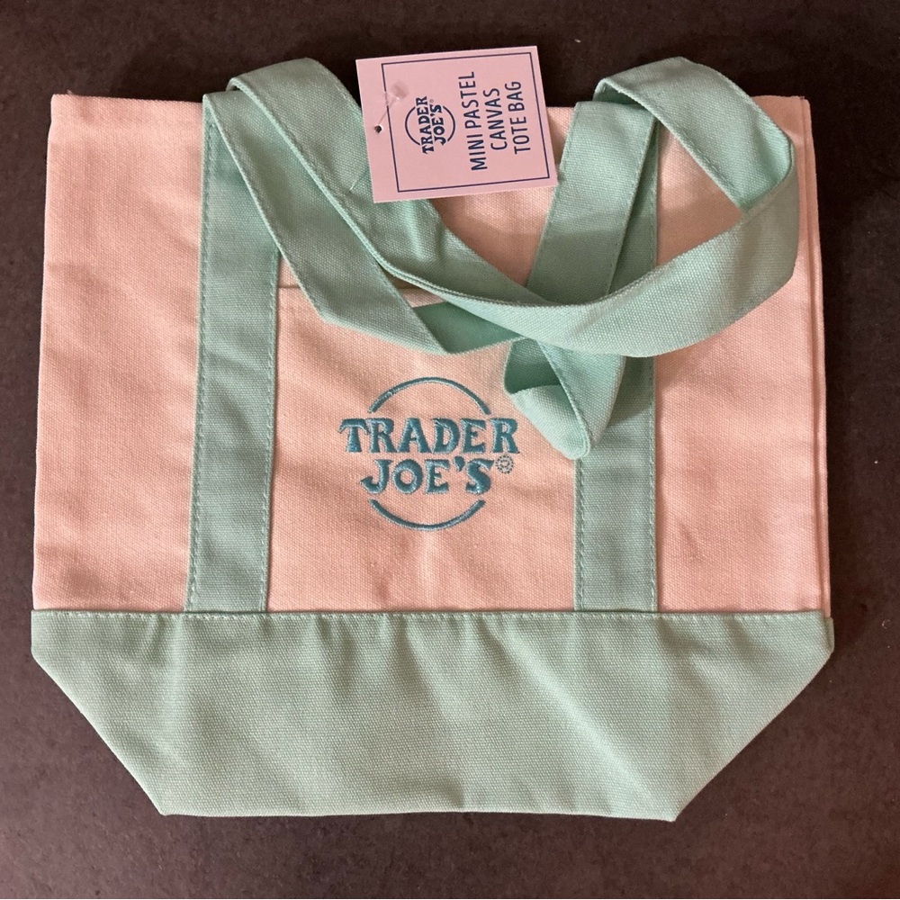 Trader Joe's Pink, Blue and Mint Tote Bag Set of 3 - Picture 3 of 4